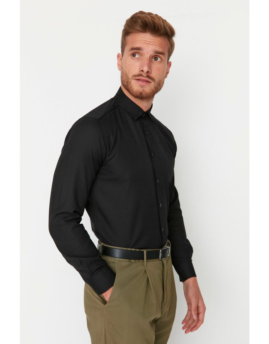 Black Men's Slim Fit Basic Oxford Classic Easy-Iron Shirt