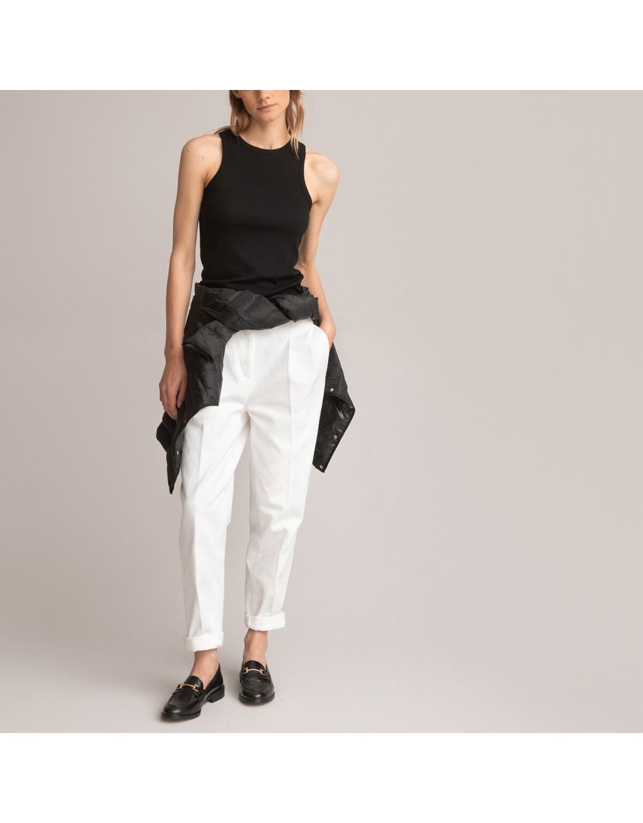 Cutaway Shoulder Vest Top with Crew Neck