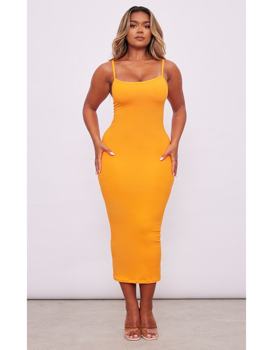 Shop Shape Bright Orange Soft Seamless Midi Dress Online in Lebanon VogaCloset