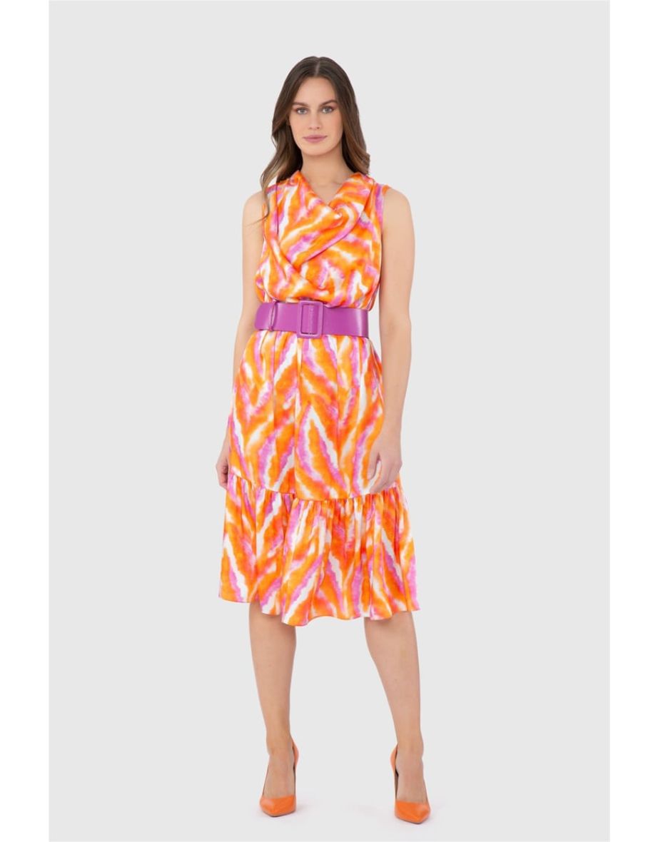 Belted Scarf Detailed Midi Dress