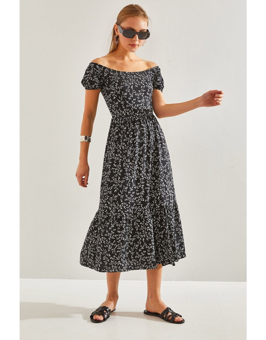 Women's Madonna Collar Floral Patterned Dress