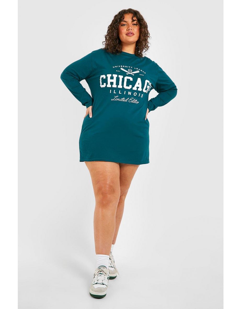 Plus Chicago Printed T-shirt Dress - forest - 3