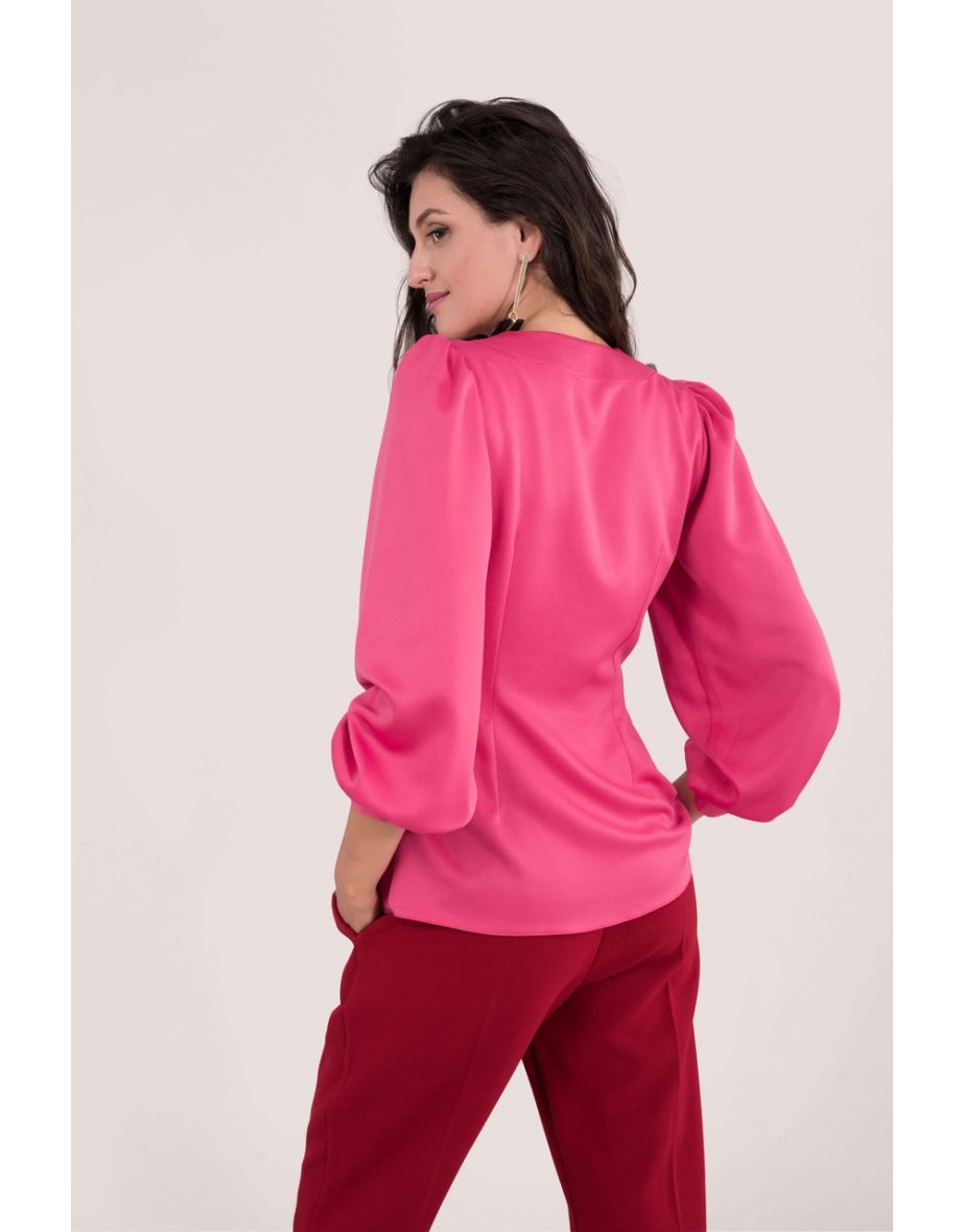 Fuschia Pink Puff Sleeve Blouse - 3