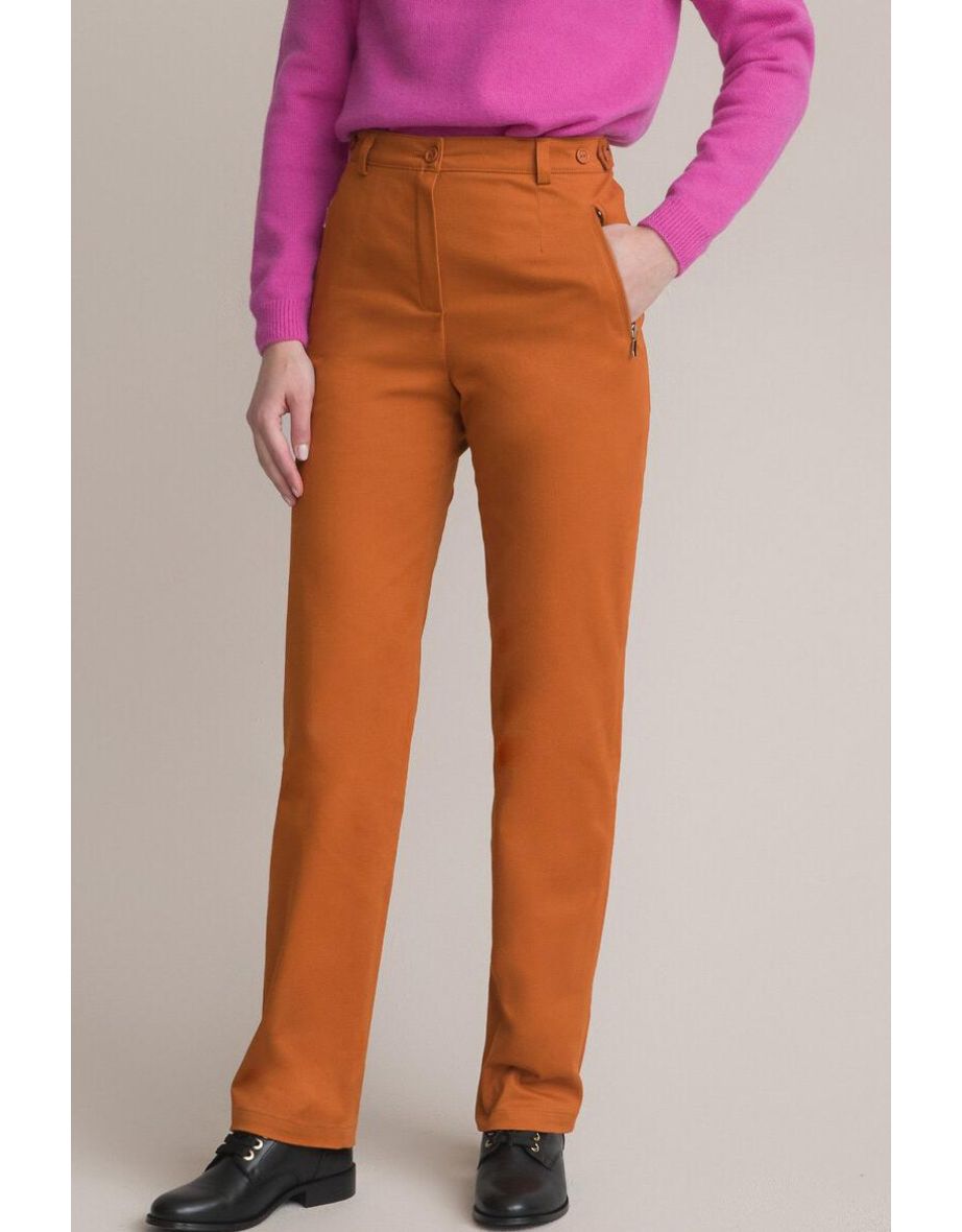 Stretch Cotton Satin Trousers, Length 30.5"