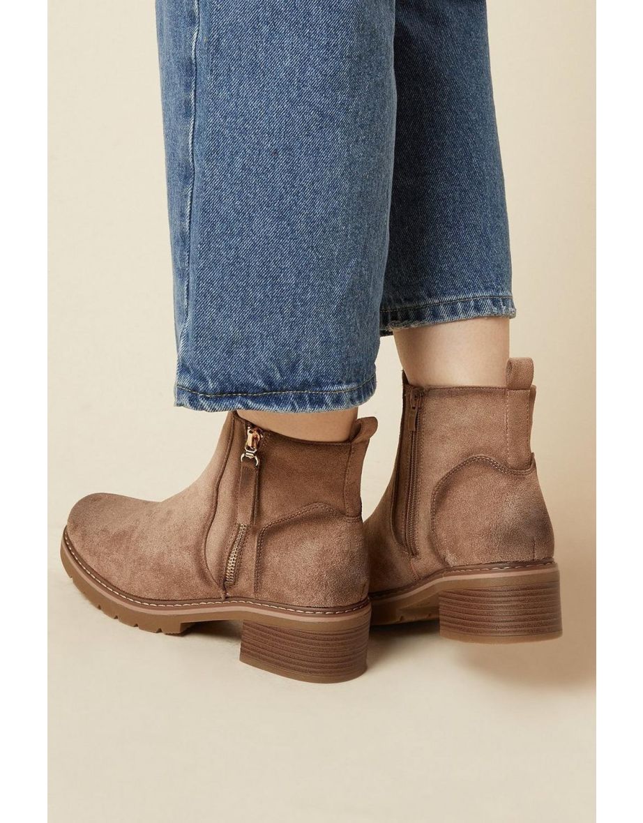 Good For The Sole: Malika Faux Suede Side Zip Low Heel Ankle Boot - 3