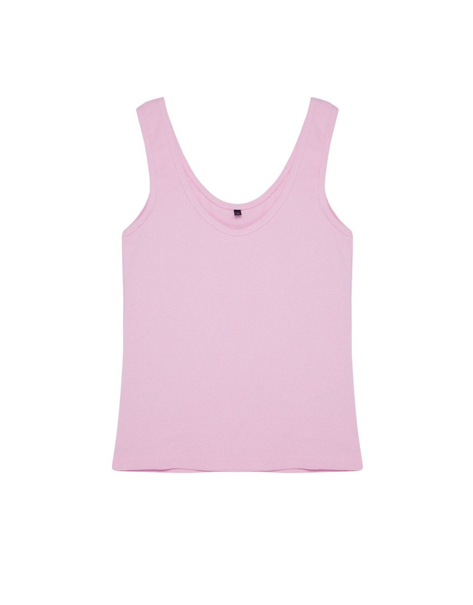 Light Pink Fitted Pool Neck Ribbed Stretchy Knitted Undershirt - 6