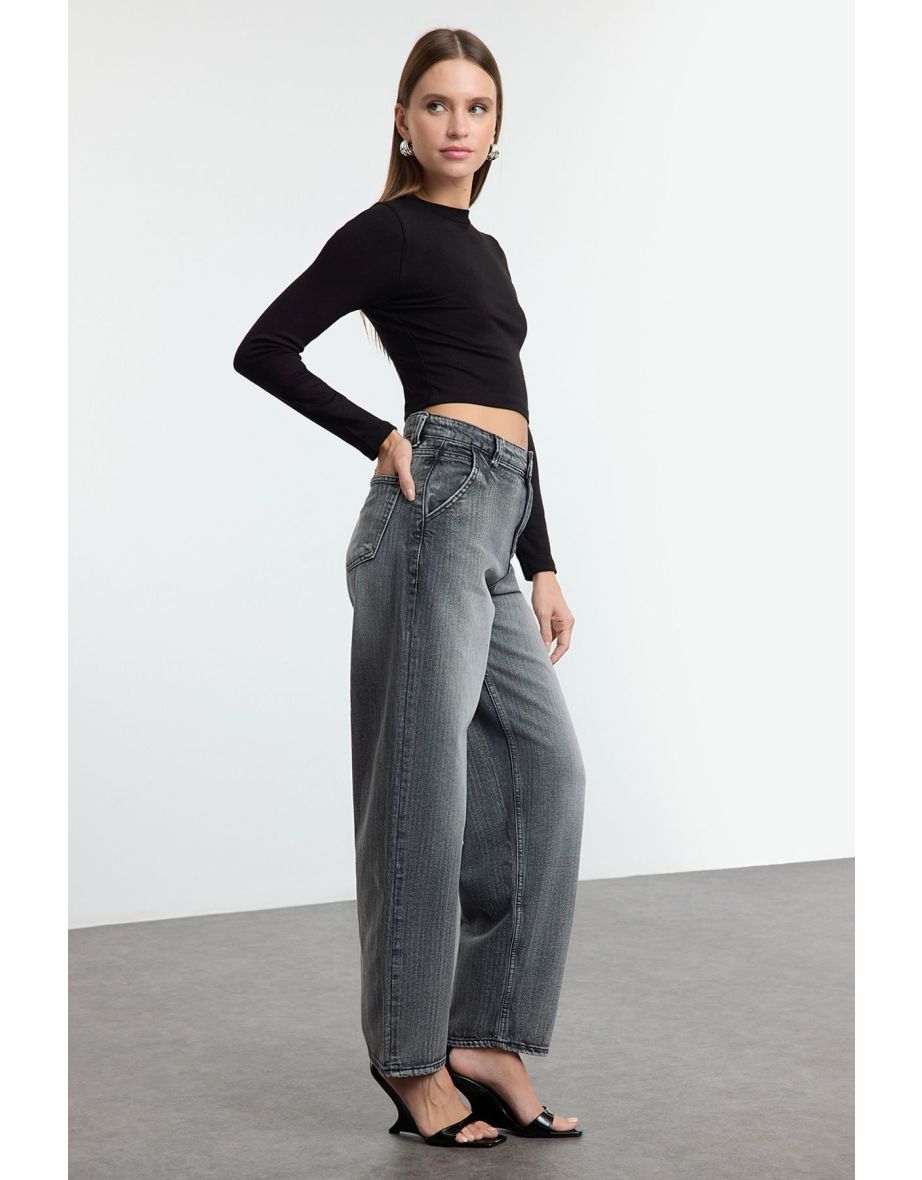 Anthracite High Waist Skater Baggy Jeans - 4