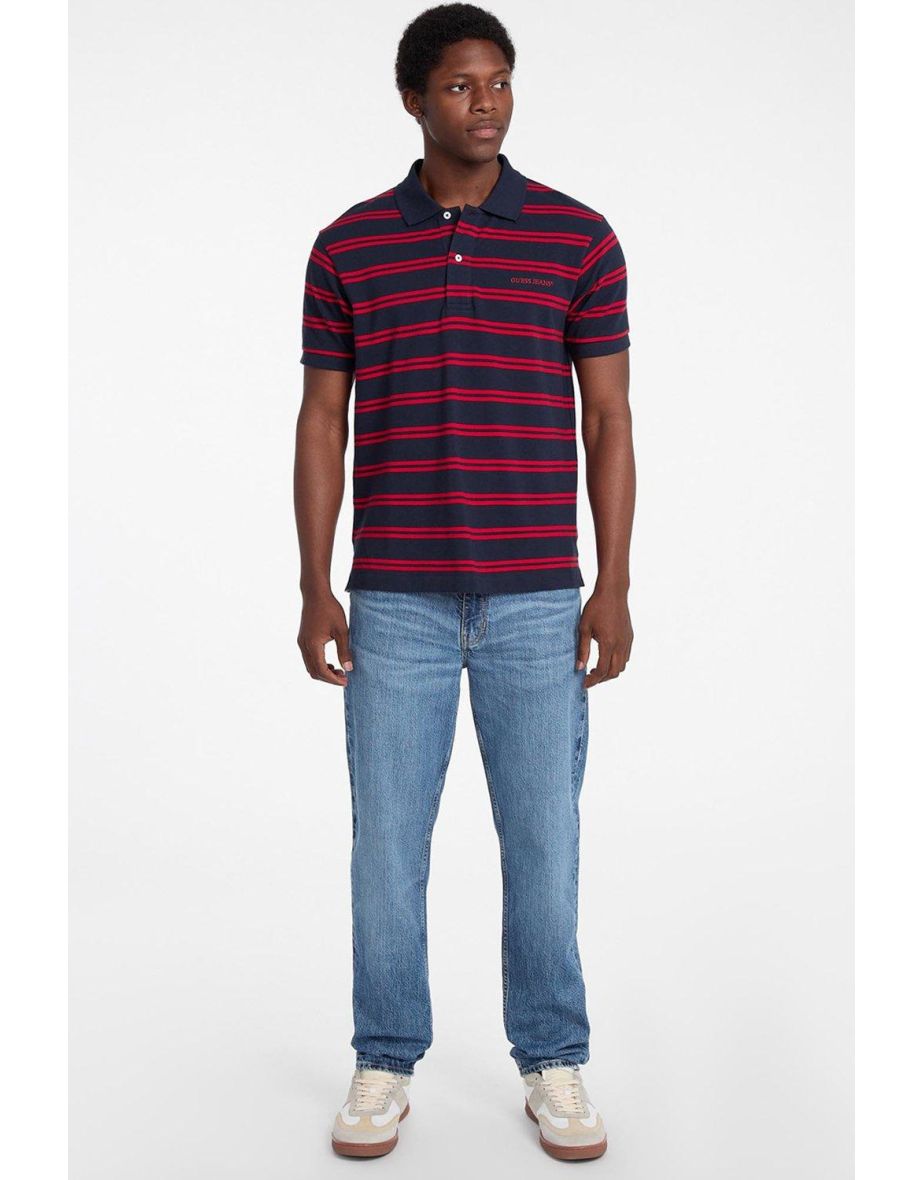 Guess Stripe Polo Tee Red