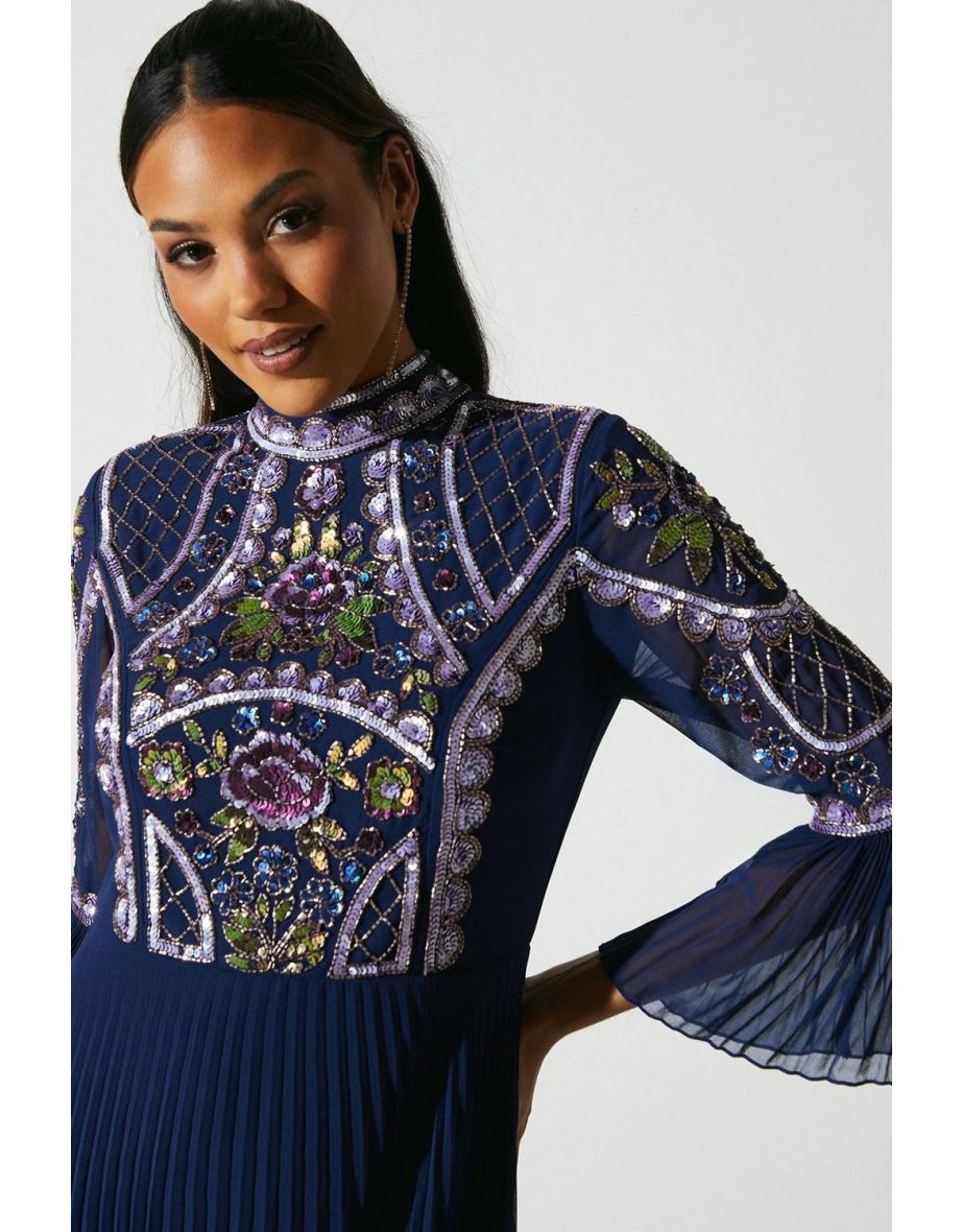 Embellished Short Sleeve Midi Wedding Guest Dress - 3