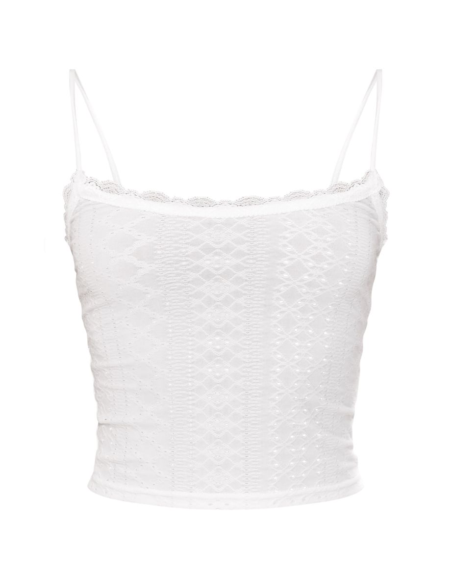 Cream Textured Stretch Lace Trim Bow Strap Cami - 4