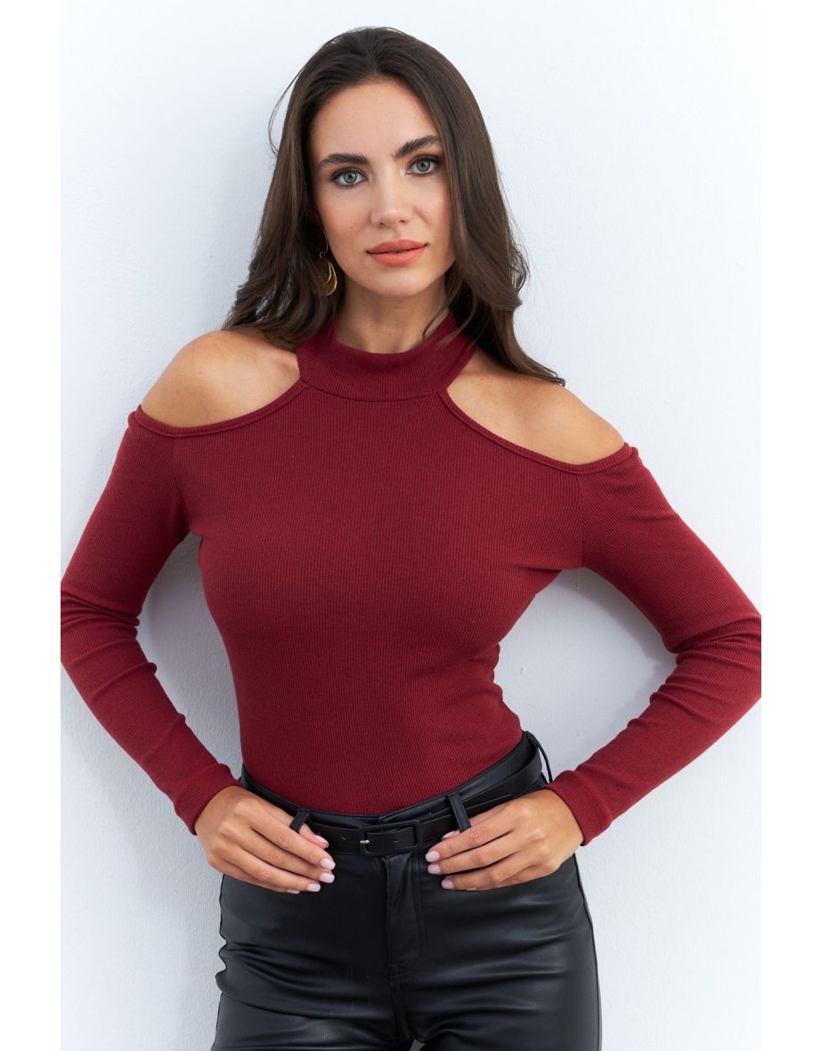 Women's Burgundy Off-Shoulder Camisole Blouse - 5
