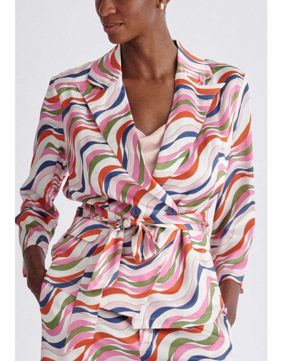 Belted Wave Print Blazer - 8