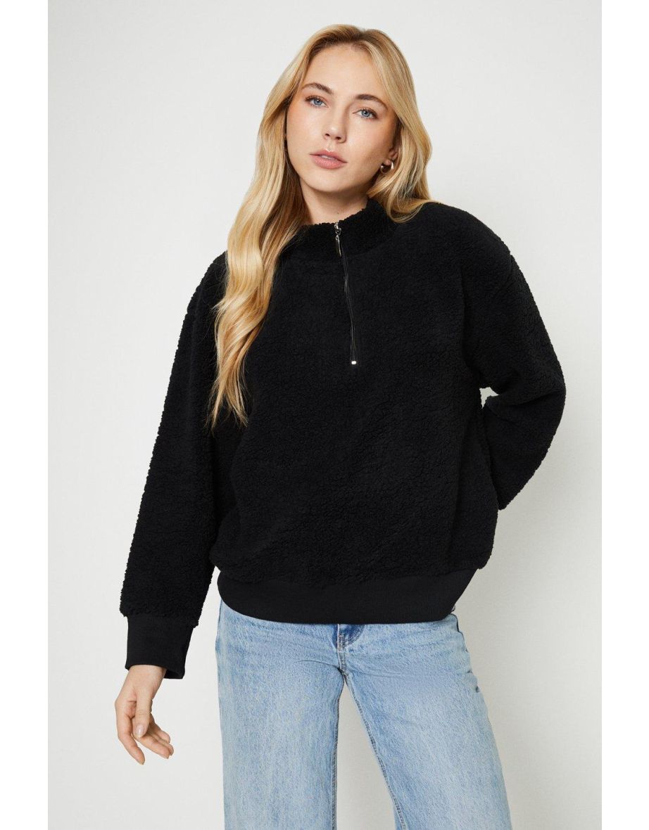 Half Zip Rib Collar Borg Sweatshirt