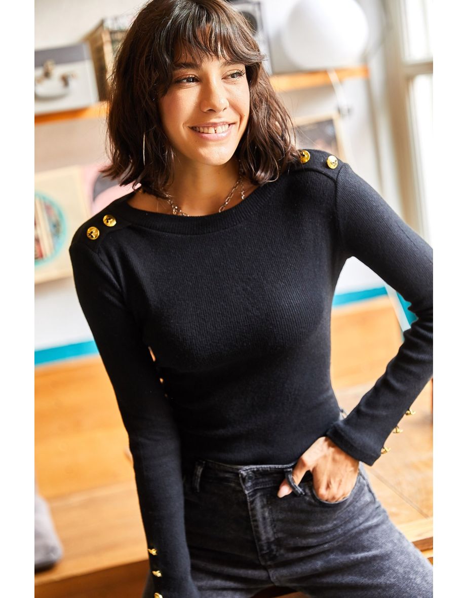 Women's Black Lycra Camisole Blouse with Shoulders and Cufflinks - 4
