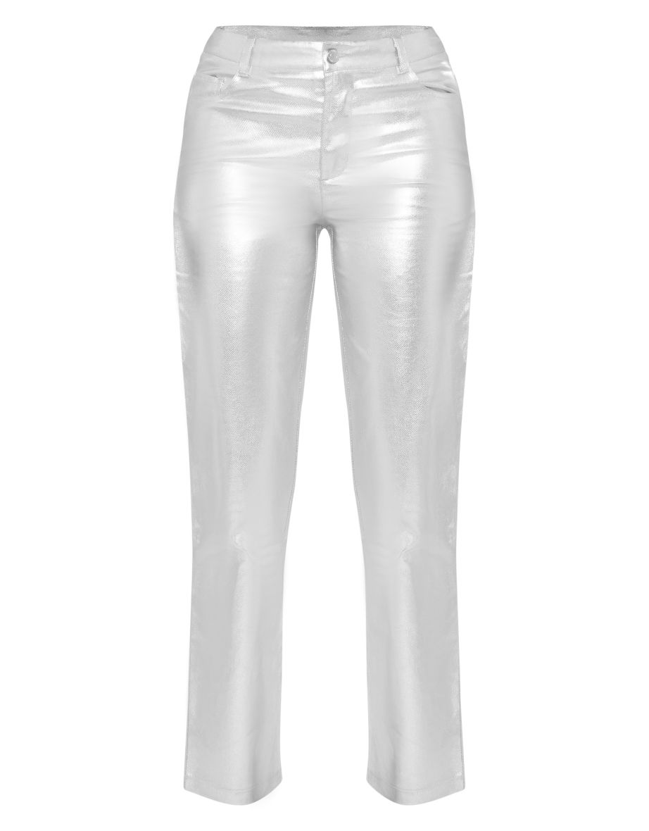 Silver Metallic Coated Denim Straight Leg Jeans - 4
