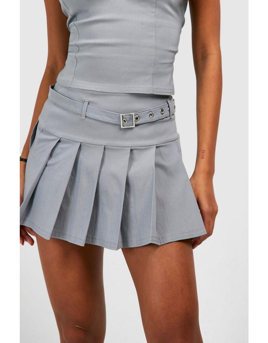 Buckle Detail Pleated Mini Skirt - grey - 3