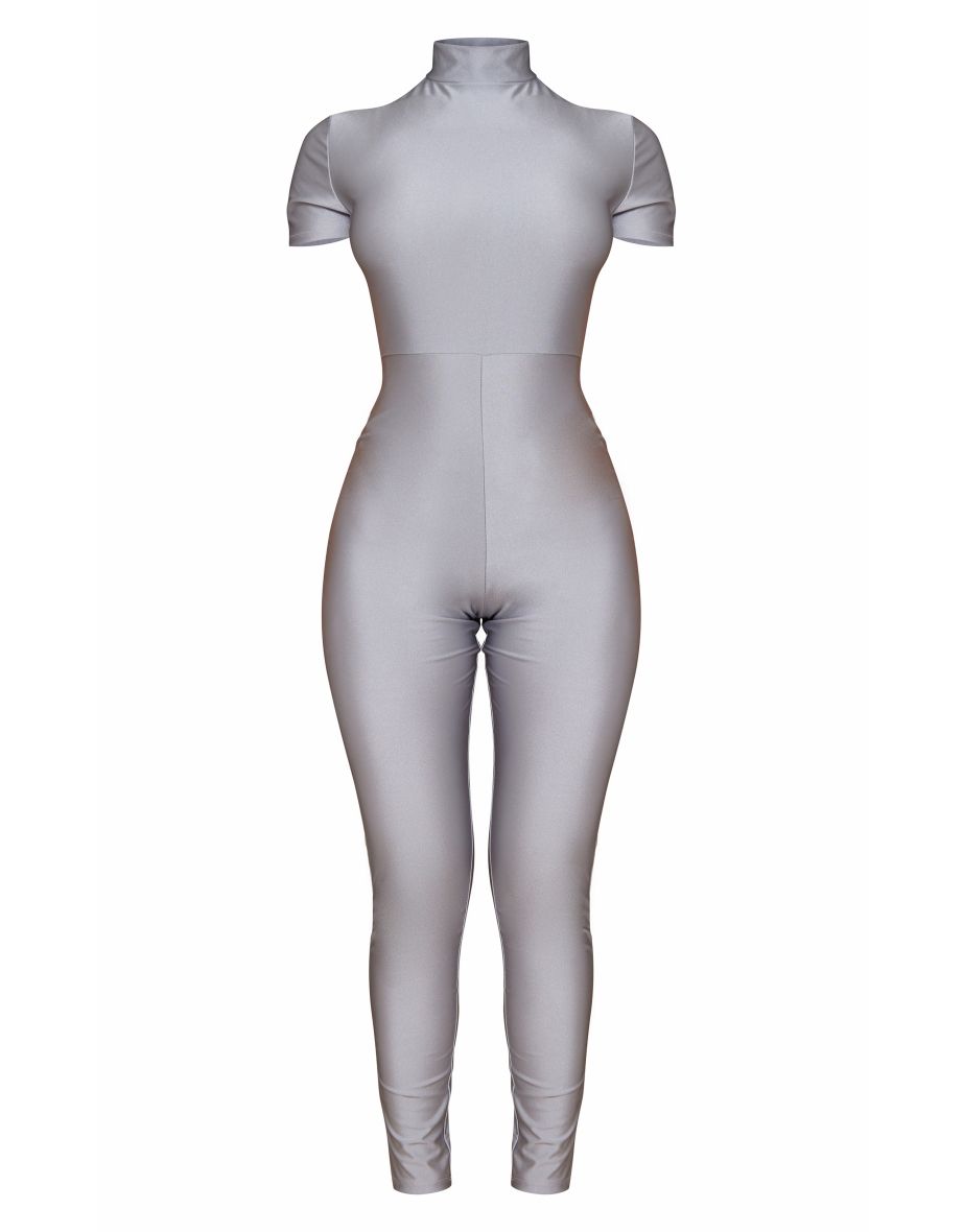 Petite Silver Disco Short Sleeve Jumpsuit - 4