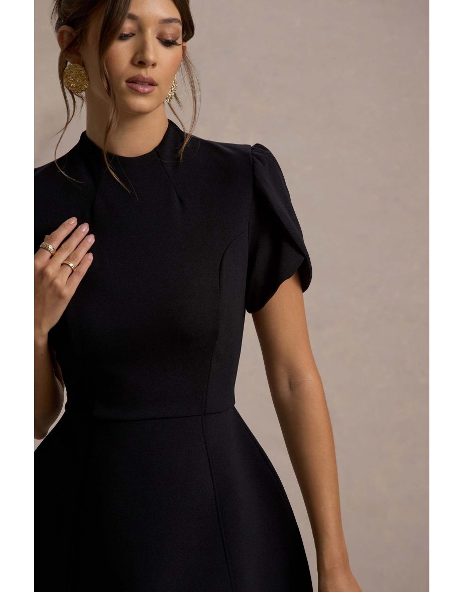 Carabella | Black High-Neck Short-Sleeve Mini Dress - 6