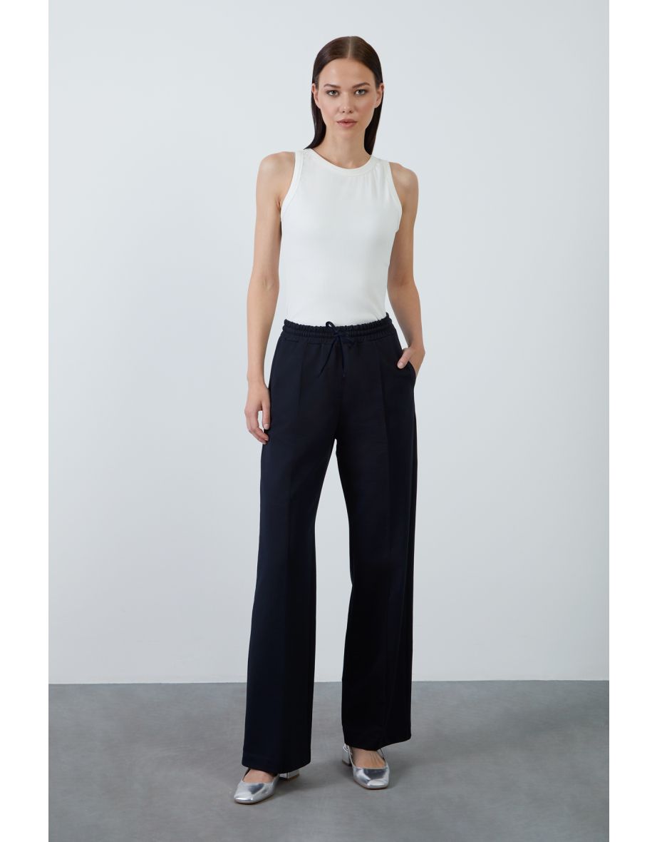 Navy Blue Tracksuit with Belt and Elastic Waist - 2