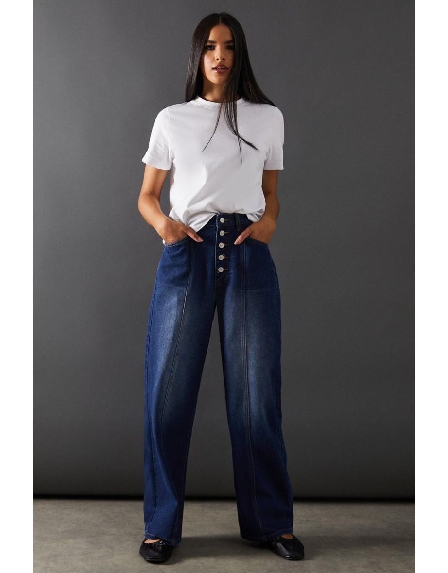 High Waisted Button Fly Seam Detail Dad Jean