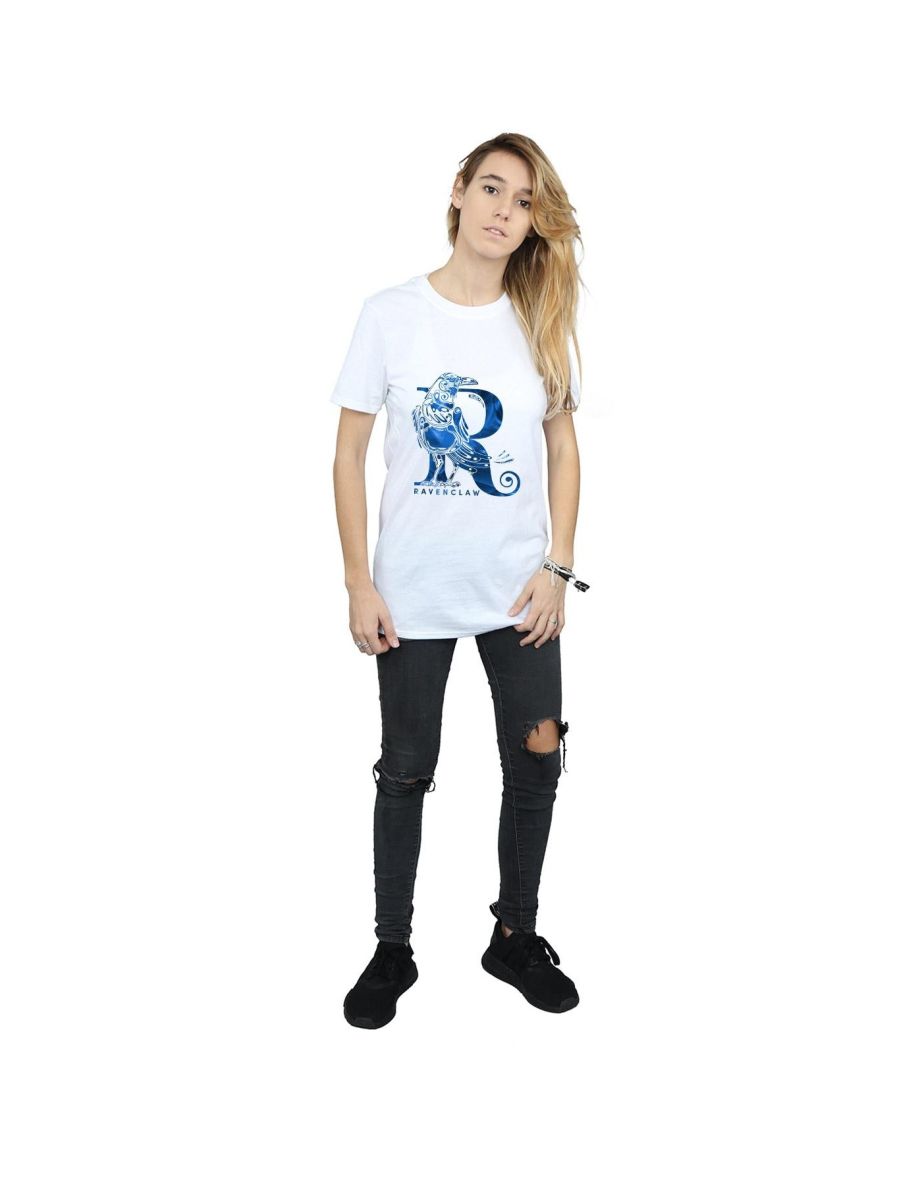 Harry Potter Womens/Ladies Ravenclaw Raven Cotton Boyfriend T-Shirt - White
