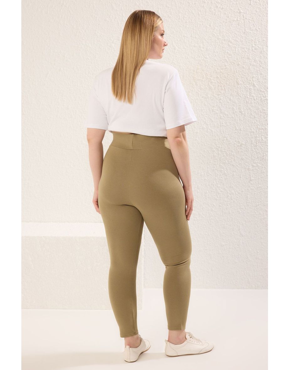 Khaki High Waist Knitted Compression Leggings - 5