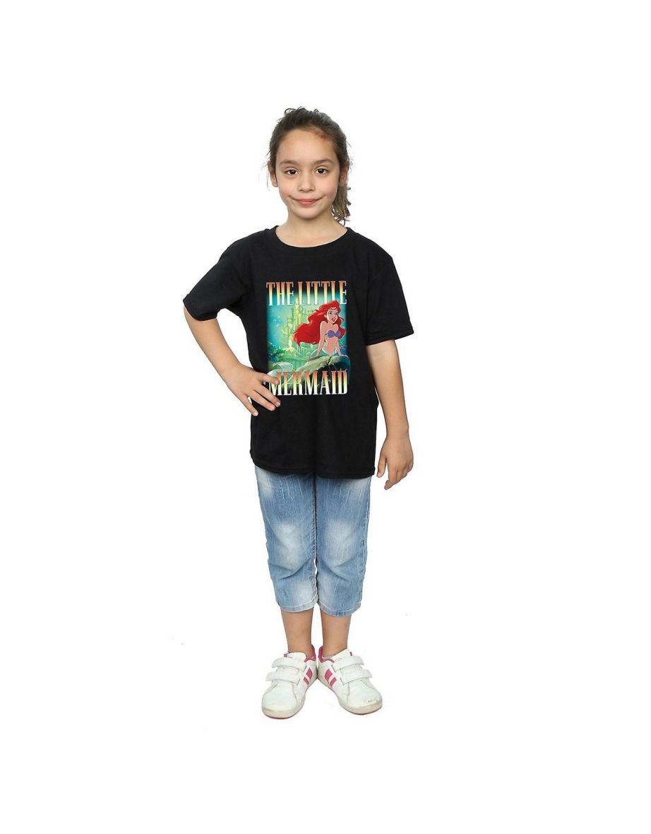 The Little Mermaid Girls Ariel Montage Cotton T-Shirt - Black - 2