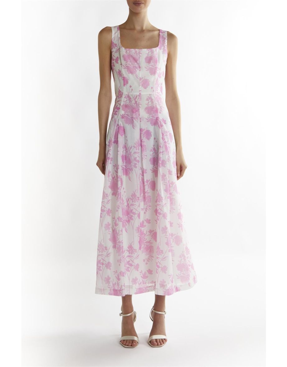 Candy-Pink Floral Leanna A-line Midaxi-Dress