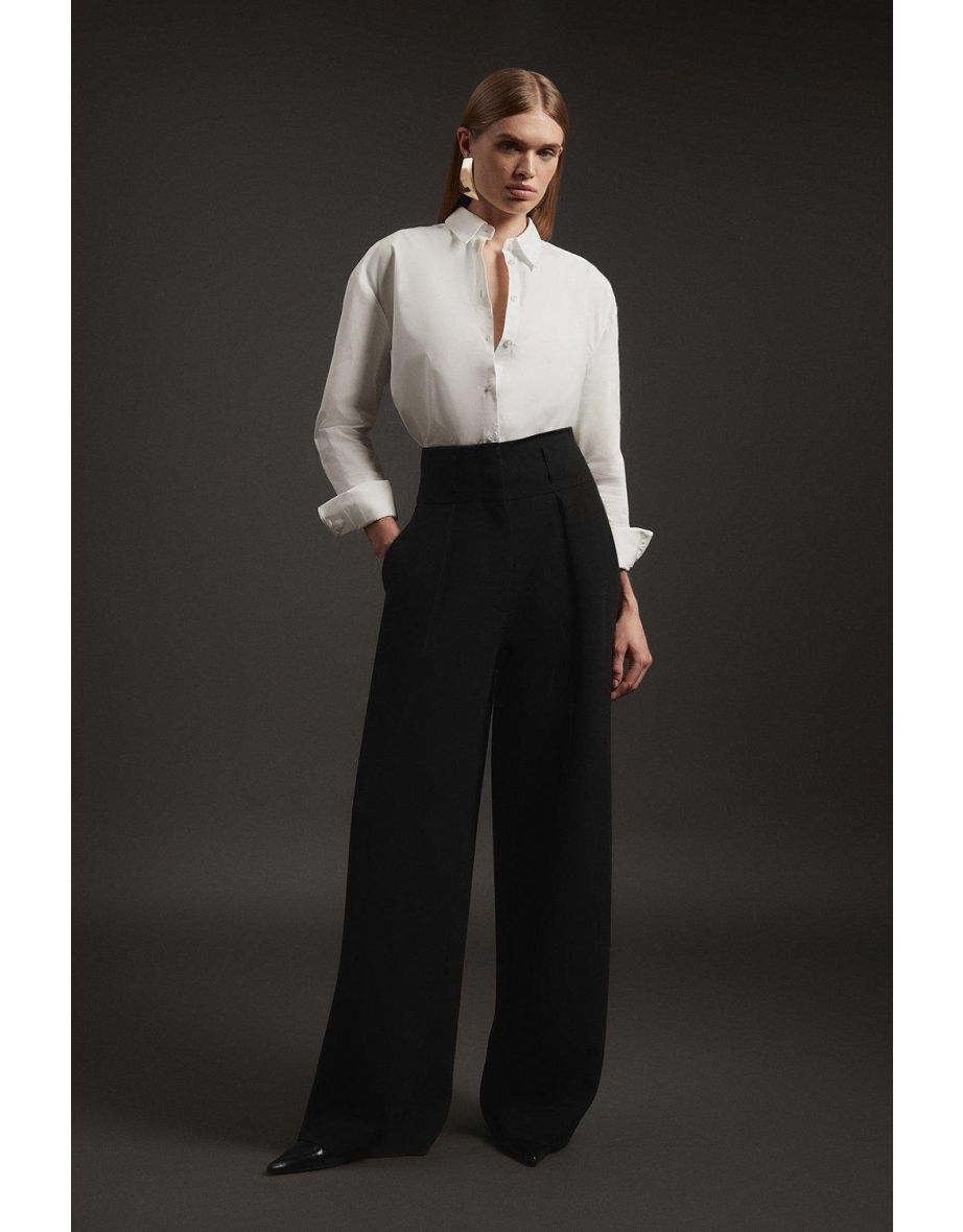 Compact Stretch Essential Tailored High Waist Wide Leg Trouser