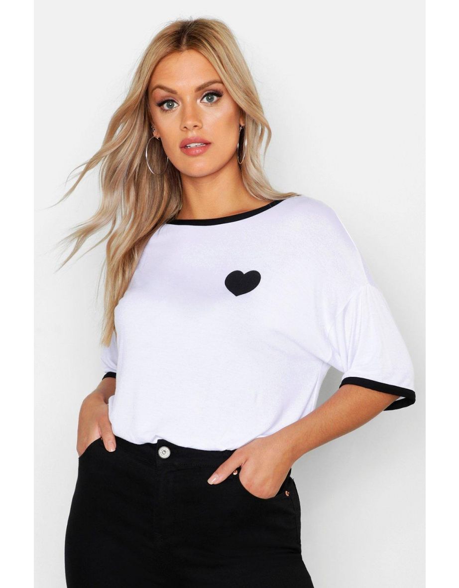 Plus  Tipped T-Shirt With Heart - white