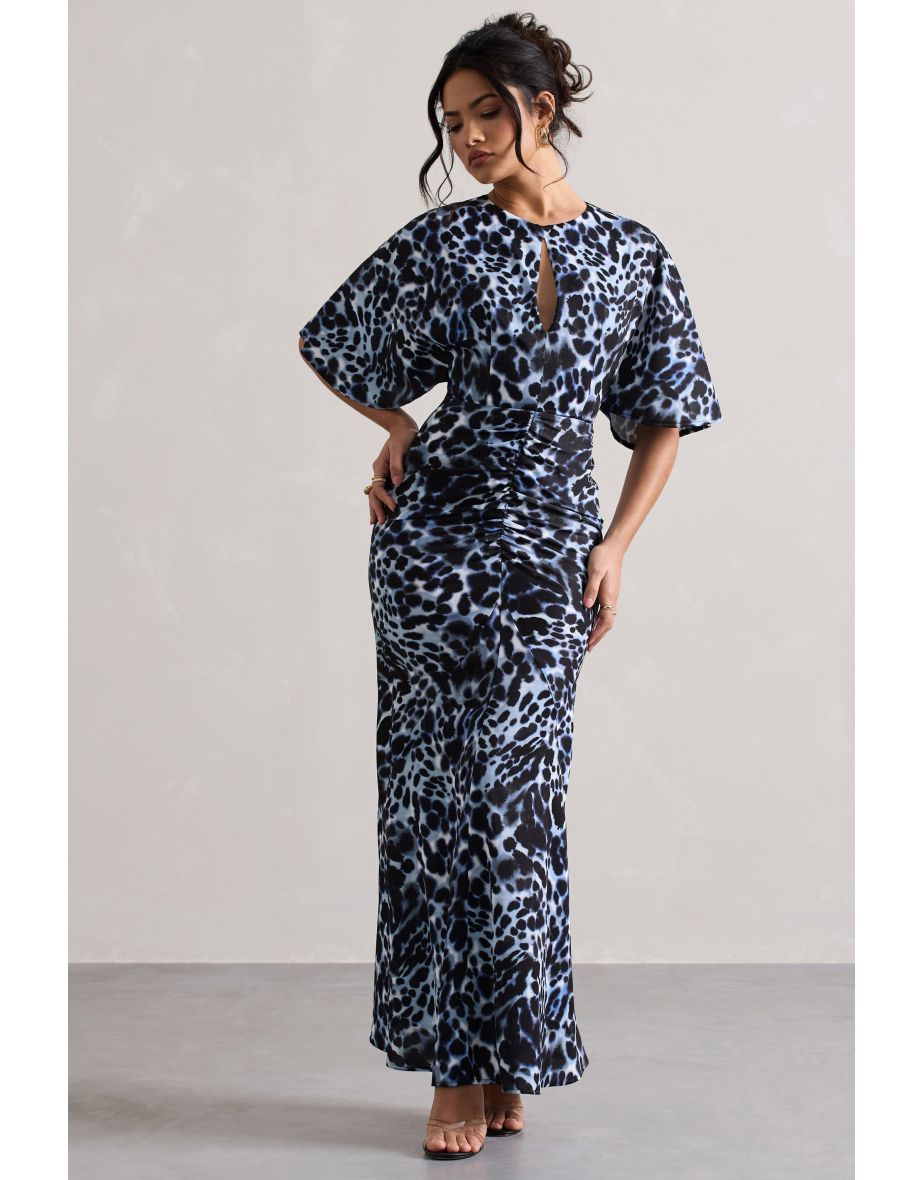 Elidy | Animal Print Ruched Flutter-Sleeve Cut-Out Maxi Dress