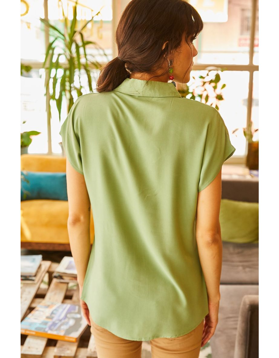 Women's Turquoise Viscose Viscose Shirt - 3