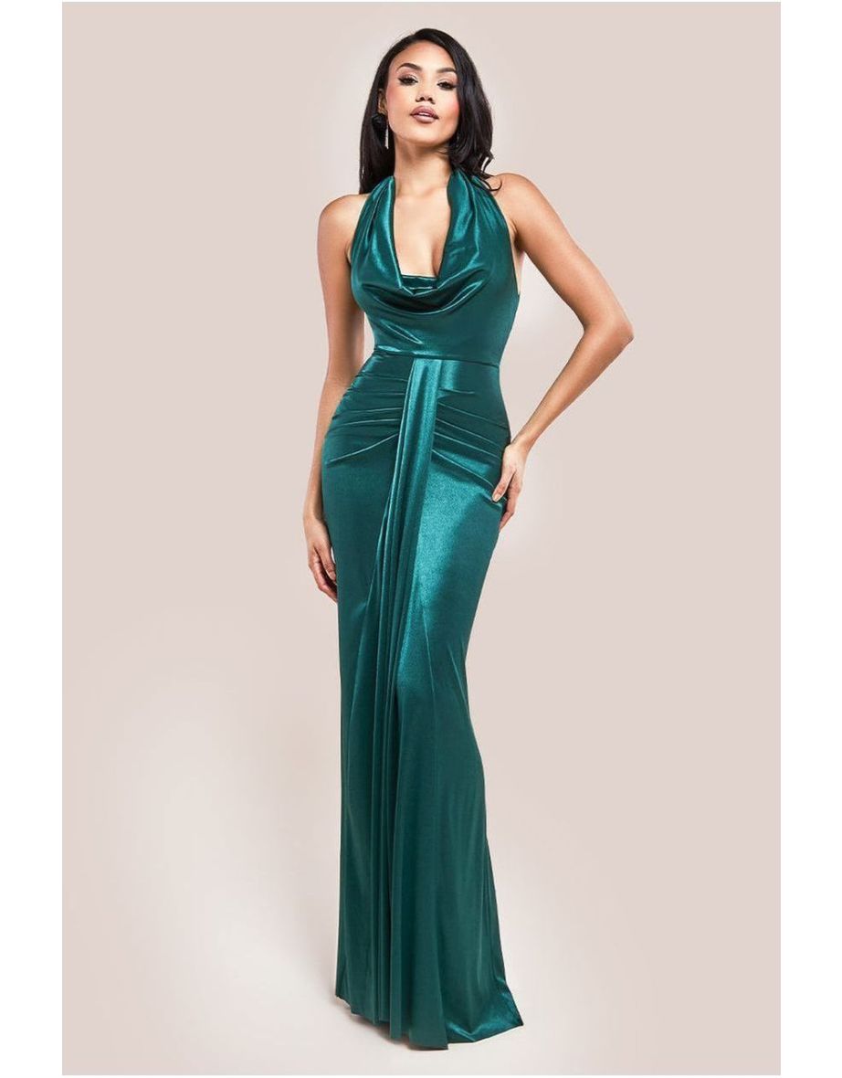 Green Ruched Mermaid Floor Length Dress