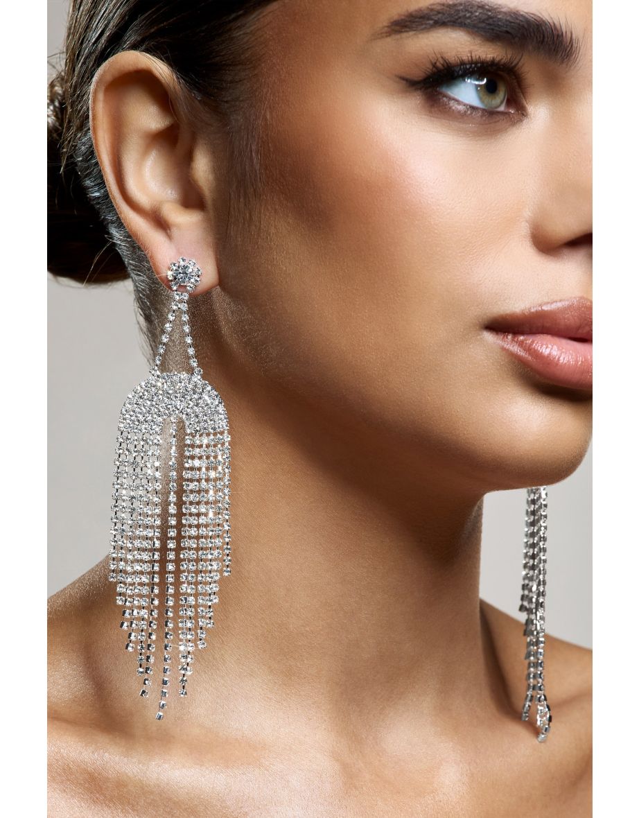 Kalista | Silver Diamante Statement Drop Earrings - 3