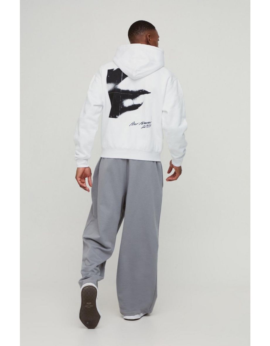 Oversized Boxy Abstract Box Graphic Hoodie - white - 2