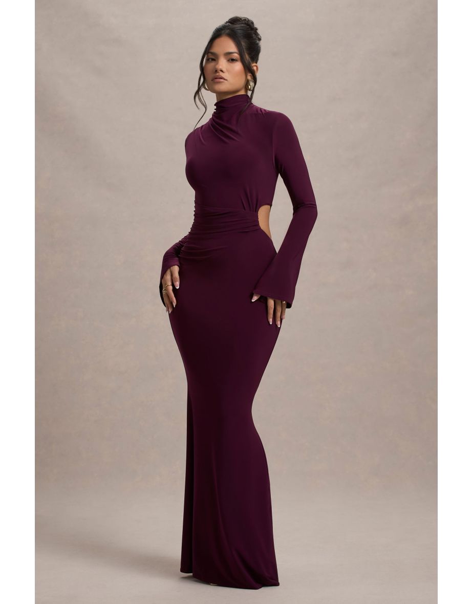 Anderson | Burgundy High-Neck Cut-Out Maxi Dress