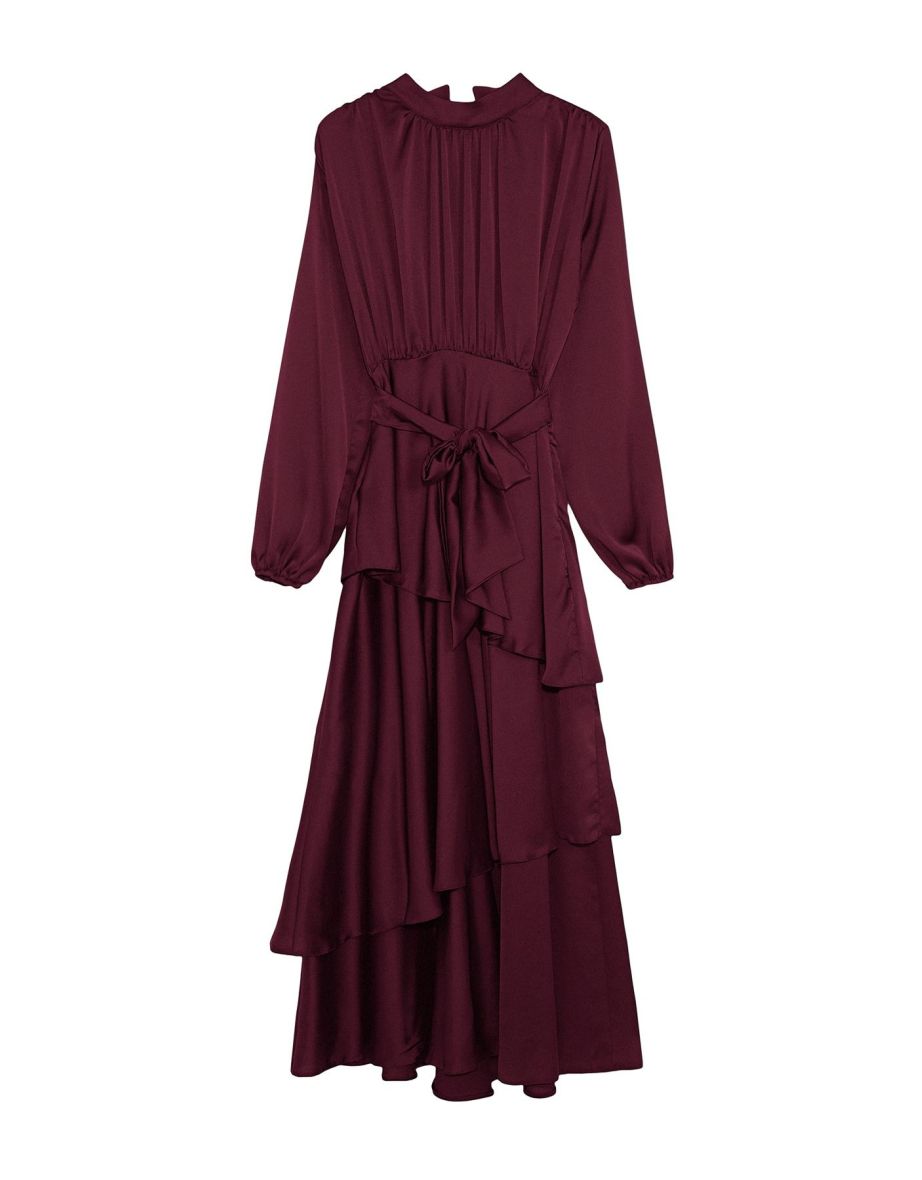 Brown Skirt Tiered Satin Woven Evening Dress/Night Dress - 6
