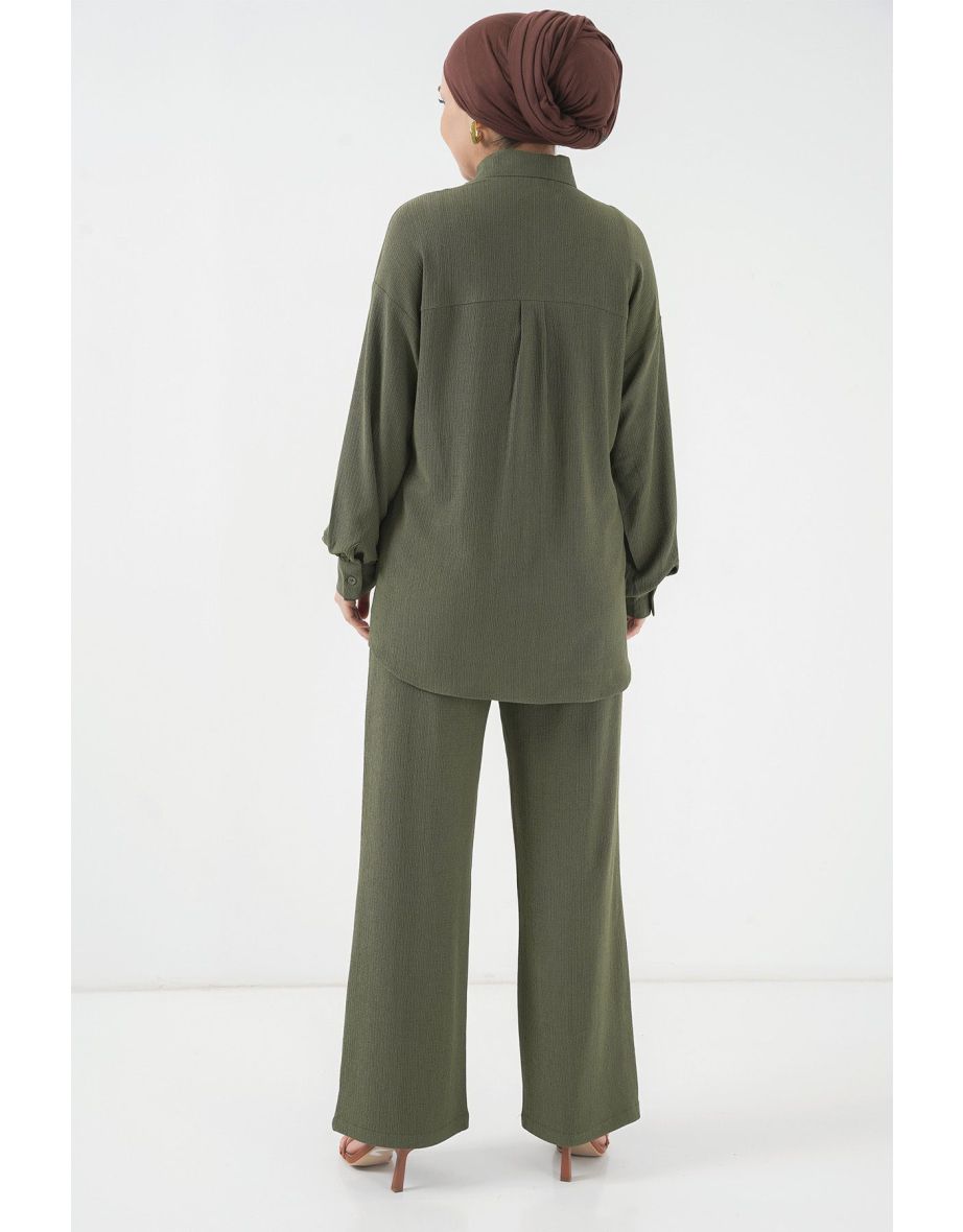 Knitted Hijab Two Piece Suit - Khaki - 5