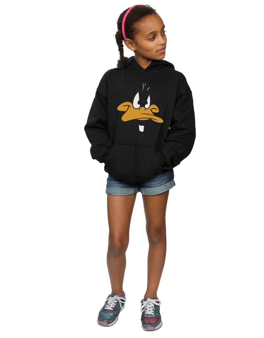 Looney Tunes Girls Daffy Duck Big Face Hoodie - Black - 3