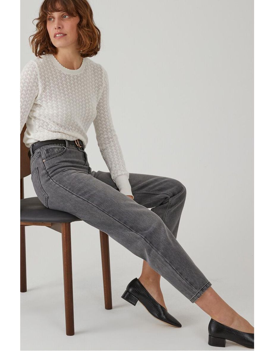 Cotton Pointelle Knit Jumper/Sweater with Crew Neck