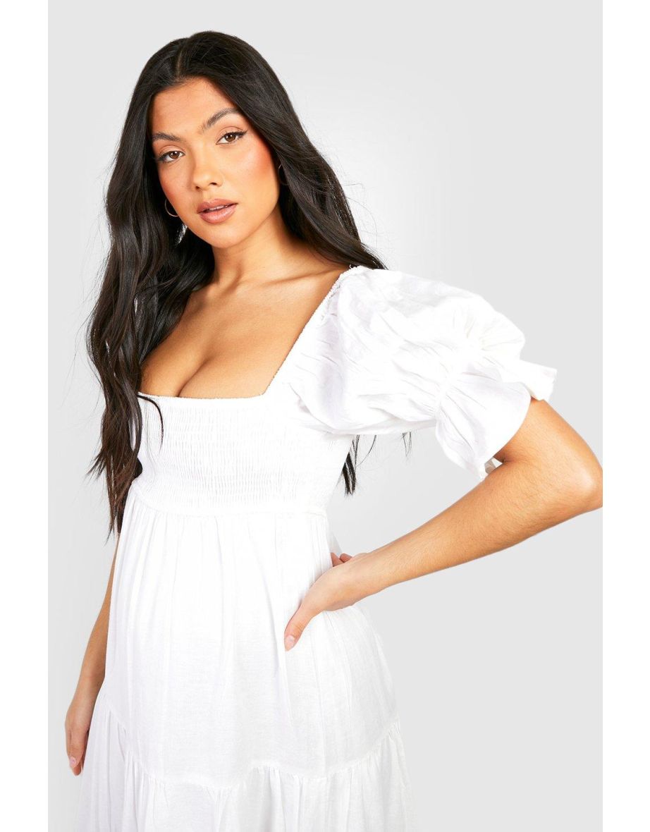 Maternity Linen Shirred Tiered Midaxi Dress - ivory - 3