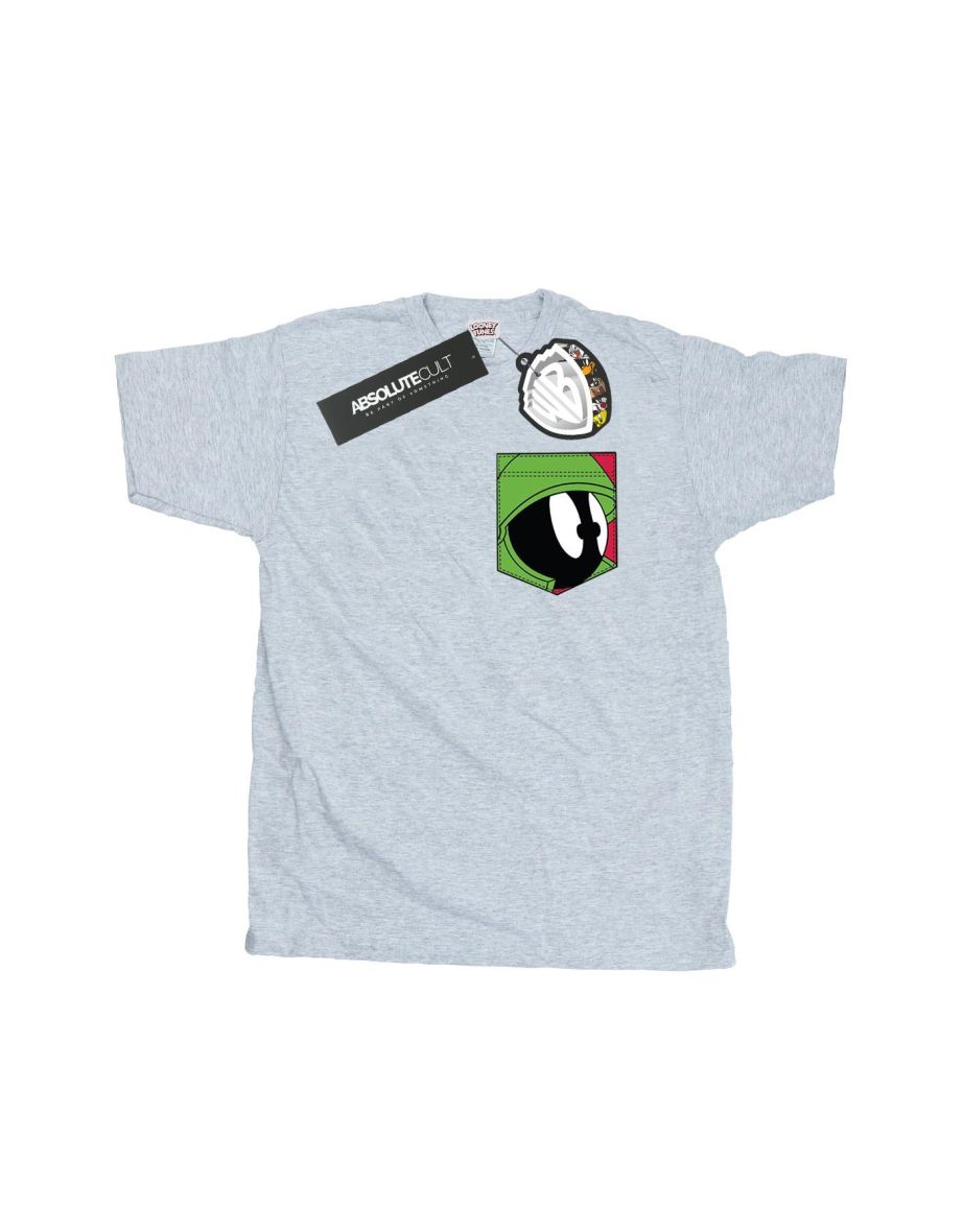 Looney Tunes Mens Marvin The Martian Face Faux Pocket T-Shirt - Sports Grey