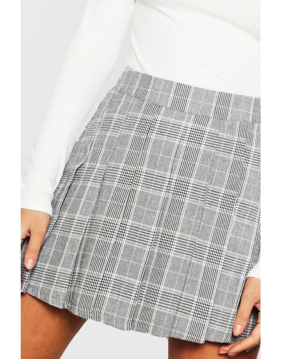 Woven Check Pleated Tennis Skirt - charcoal - 3