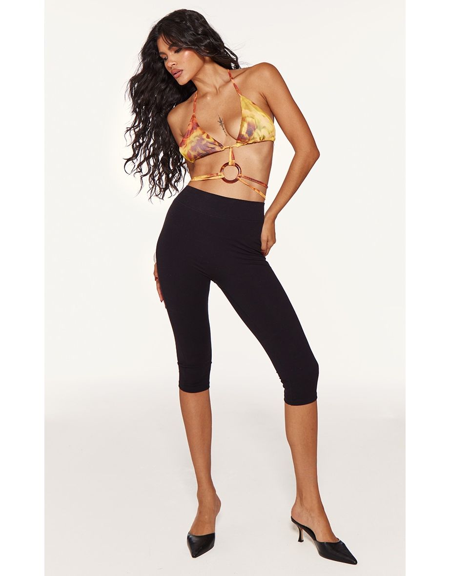 Yellow Ring Detail Printed Mesh Bralet Top