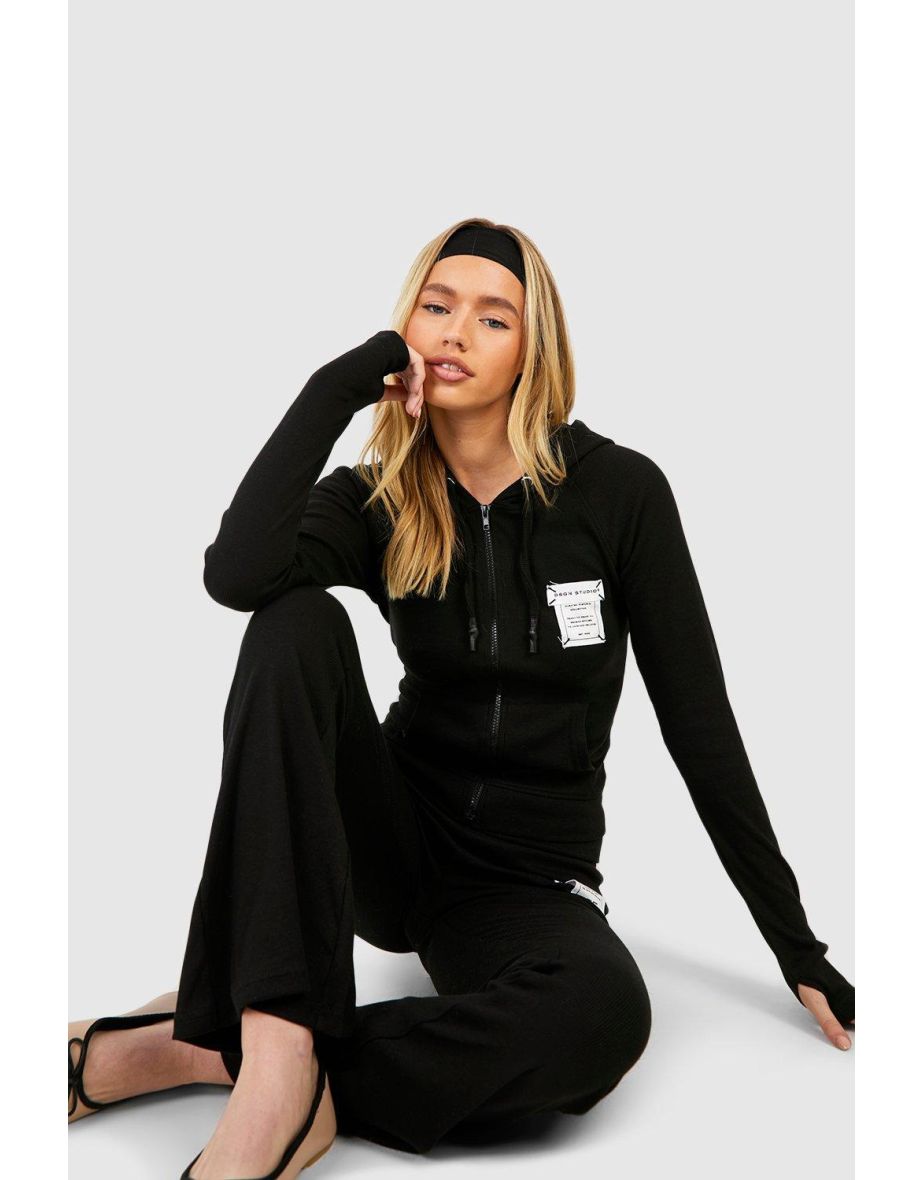 Woven Label Ribbed Baby Jacket - black