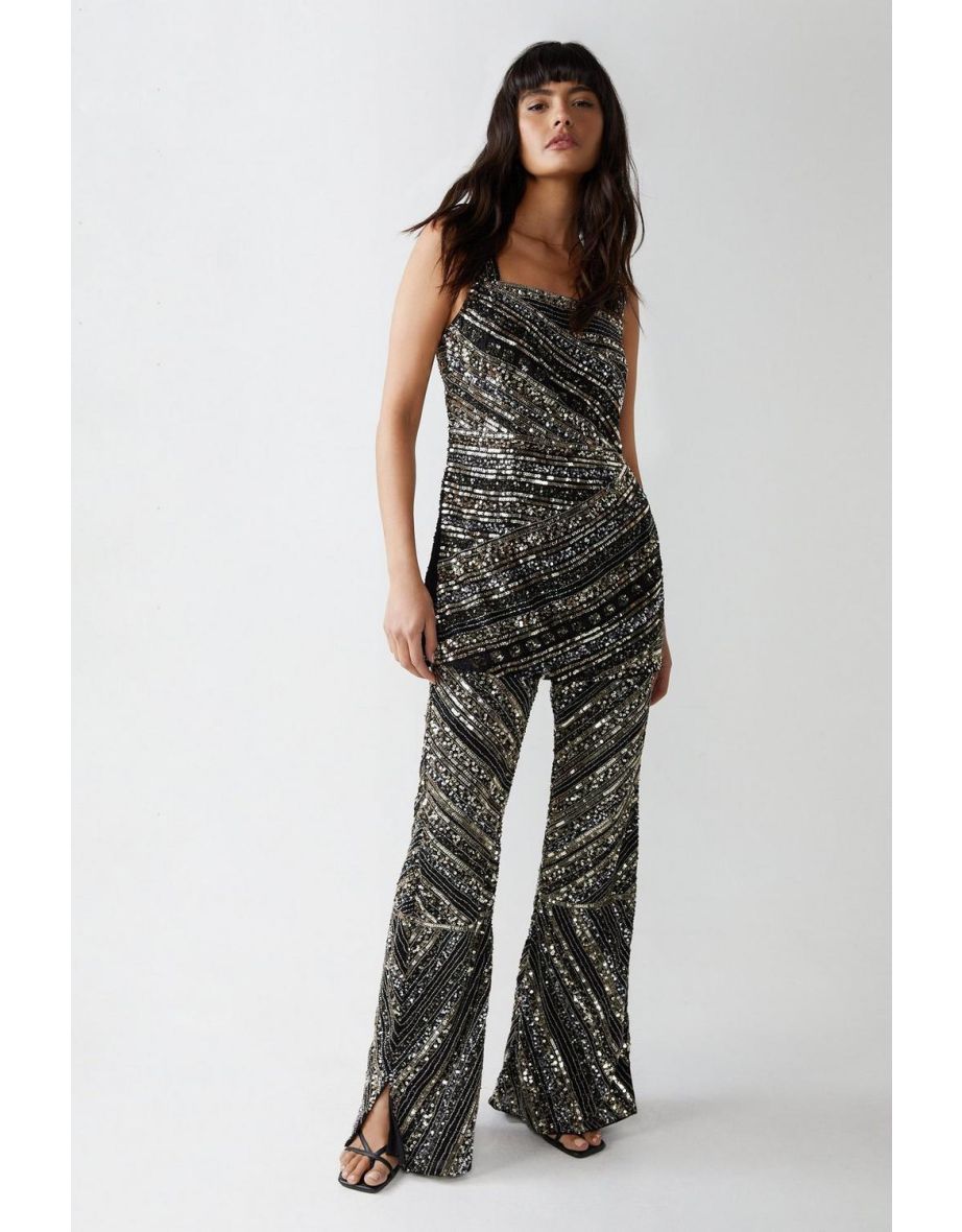 Mixed Sequin Square Neck Tunic Top