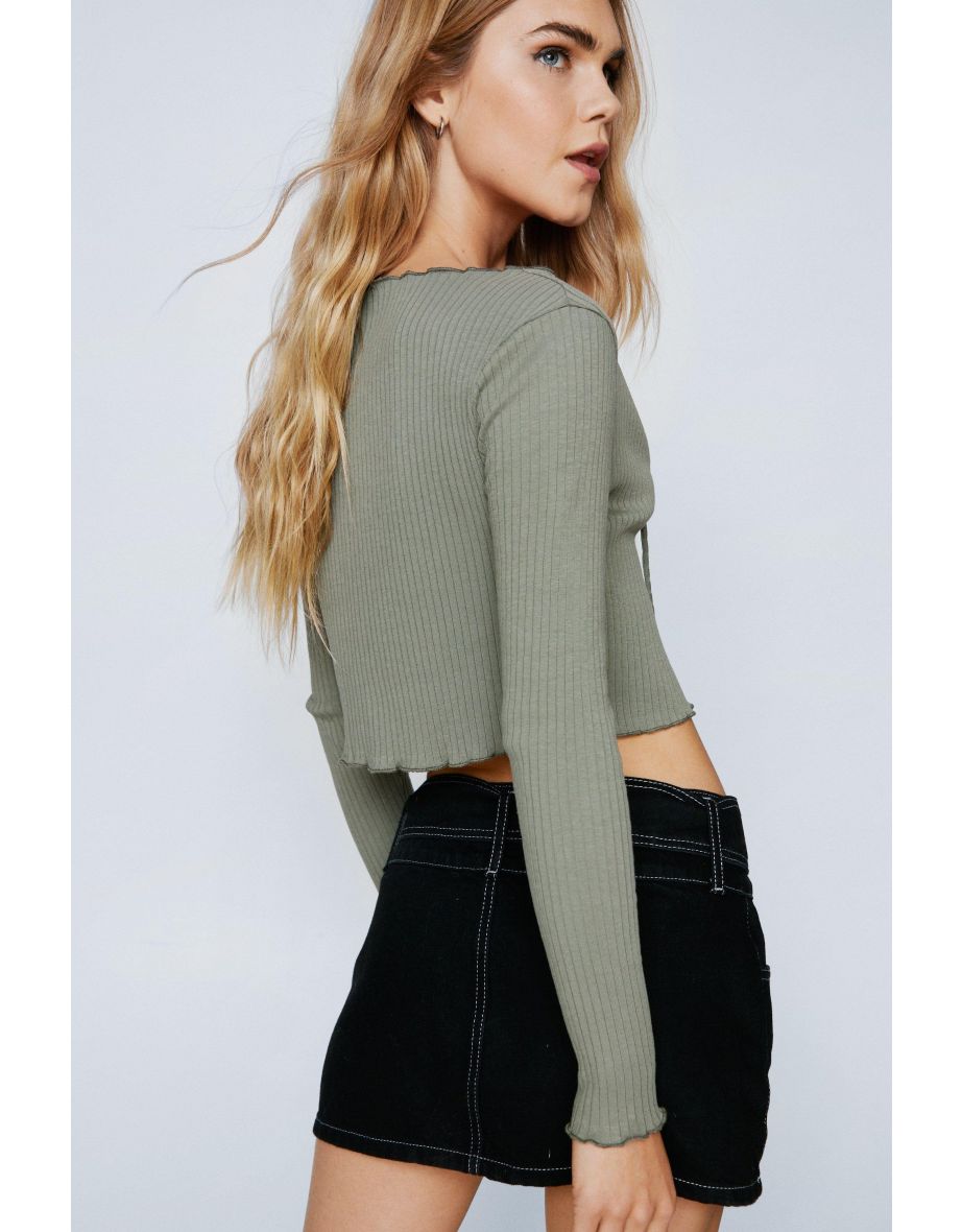 Lettuce Edge Tie Detail Long Sleeve Top - 3