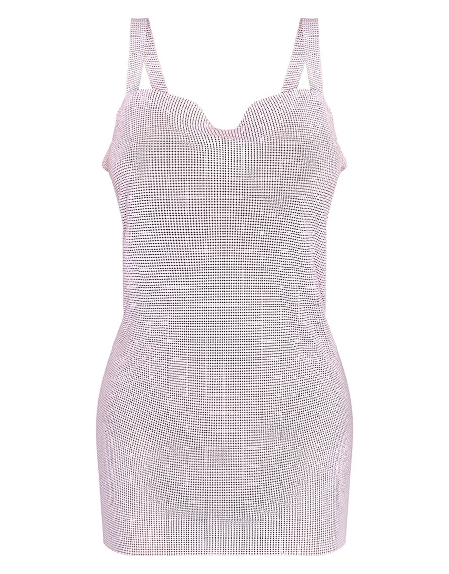 Petite Baby Pink Chainmail Beaded Bodycon Mini Dress - 1
