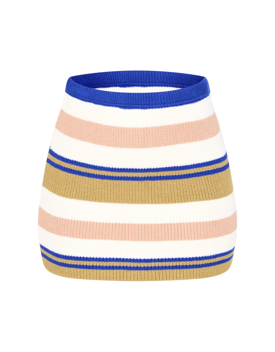 Navy And Green Stripe Thick Rib Knit Rugby Mini Skirt - 5