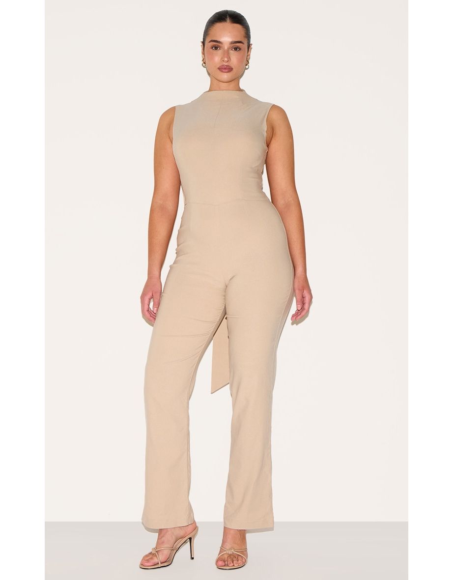 Shape Stone Stretch Woven Tailored High Neck Wide Leg Jumpsuit